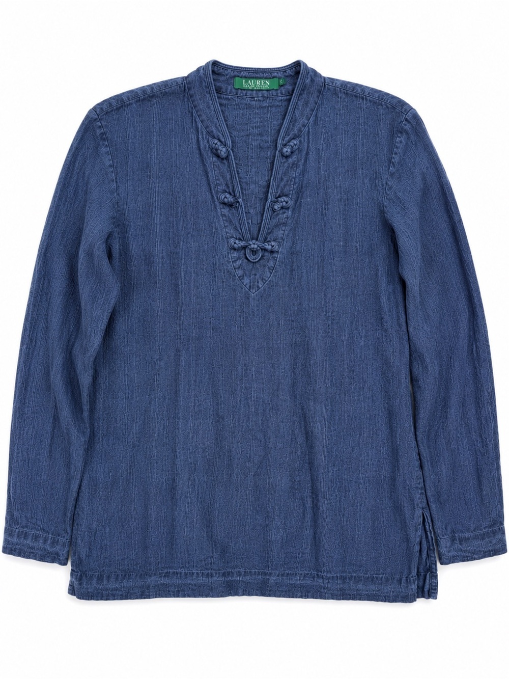 Ralph Lauren Blue Indigo Linen Pullover Tunic  Frog Closures Size Large P